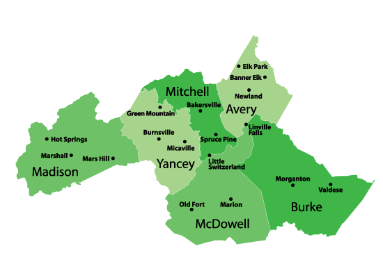 Map of the Service Area of the Blue Ridge Christian News