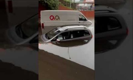 Cars trapped in floodwaters